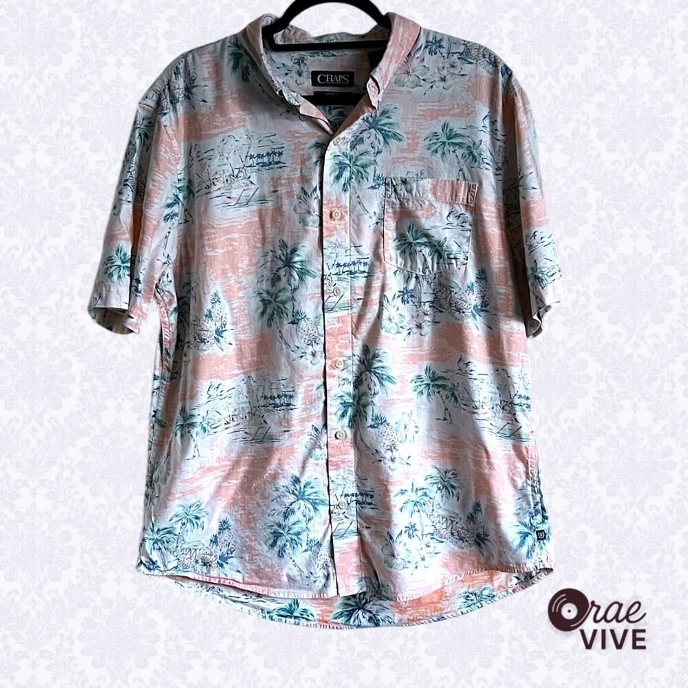 CHAPS "Go Untucked" Peach Hawaiian Shirt - Men's Size Large (L)